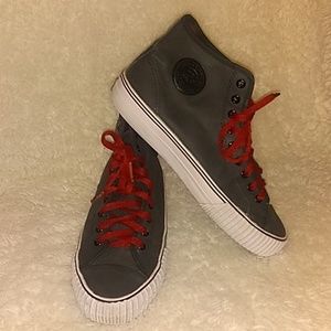 PF flyers slate gray leather high tops